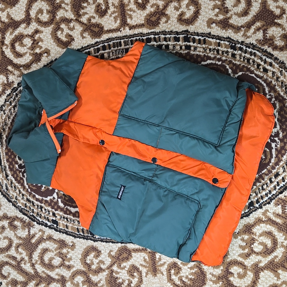 Vintage Hunter Orange Down Vest Puffer Vest Puffy Hunting Green Western Cowboy - Picture 2 of 16